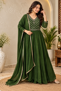 Dark Green Embroidered Anarkali Suit Set