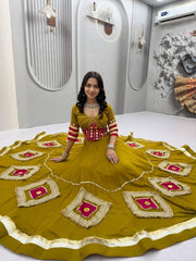 Navratri Special Mustard Yellow Hand Work Lehenga Choli with 6 Meter Flair