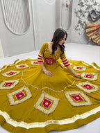 Navratri Special Mustard Yellow Hand Work Lehenga Choli with 6 Meter Flair