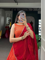Orange & Wine Navratri Rayon Lehenga Choli with 10 Meter Flair & Satin Chiffon Dupatta