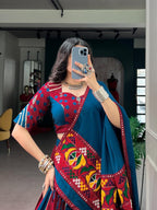 Blue & Wine Gamthi Rayon Lehenga Choli with Mirror Work & 6 Meter Flair