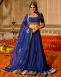 Kanika Blue Solid Chanderi Lehenga Set