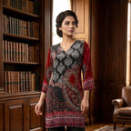 Black & Maroon Printed Co-Ord Set for Women | Designer Ethnic Kurta Pant Set