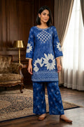 Navy Blue Printed Co-Ord Set for Women | Floral Ethnic Kurta Pant Set