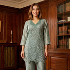 Light Blue Embroidered Kurta Pant Set for Women | Elegant Pastel Ethnic Wear