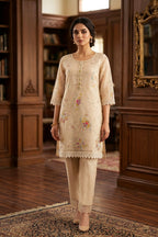 Off-White Embroidered Kurta Pant Set for Women | Elegant Ethnic Wear