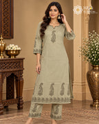 Sage beige paisley printed straight kurta pant set for women