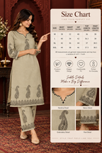 Sage beige paisley print kurta with matching printed pants in traditional style