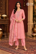 Dusty pink floral embroidered kurta set with printed dupatta for women