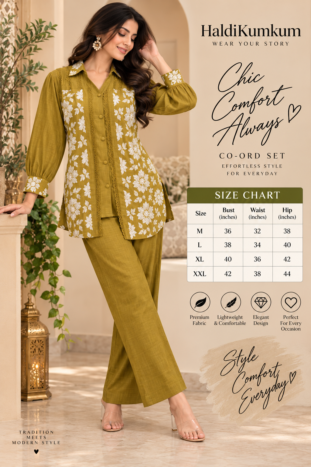 Olive Green Floral Embroidered Co-Ord Set