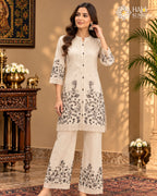 Ivory floral printed kurta pant set for women