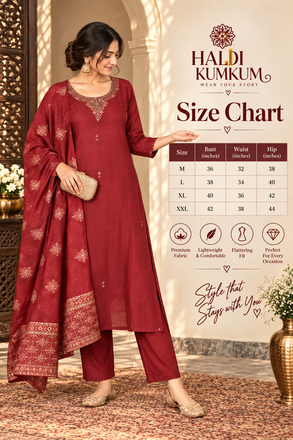 Maroon embroidered kurta set with floral printed dupatta border
