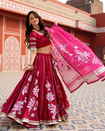 Magenta Pink Handpainted Lehenga Set