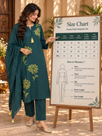 Teal green ethnic kurta set with embroidered front and dupatta
