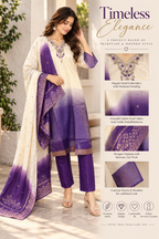 Cream and purple ombre kurta with solid purple straight-fit pants