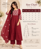 Maroon embroidered suit set with cream detailing and sheer dupatta