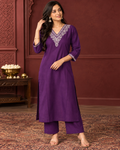 Purple printed 3-piece kurta pant dupatta set for women
