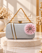 Pearl Handle Embellished Textured Clutch Bag for Women