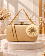 Pearl Handle Embellished Textured Clutch Bag for Women