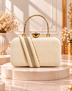 Textured Structured Handbag for Women with Gold-Tone Handle & Embellished Strap