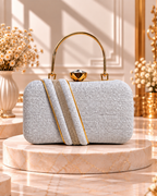 Textured Structured Handbag for Women with Gold-Tone Handle & Embellished Strap