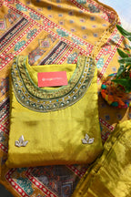 Mustard Embroidered Kurta Set with Printed Dupatta for Women