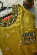 Mustard Embroidered Kurta Set with Printed Dupatta for Women
