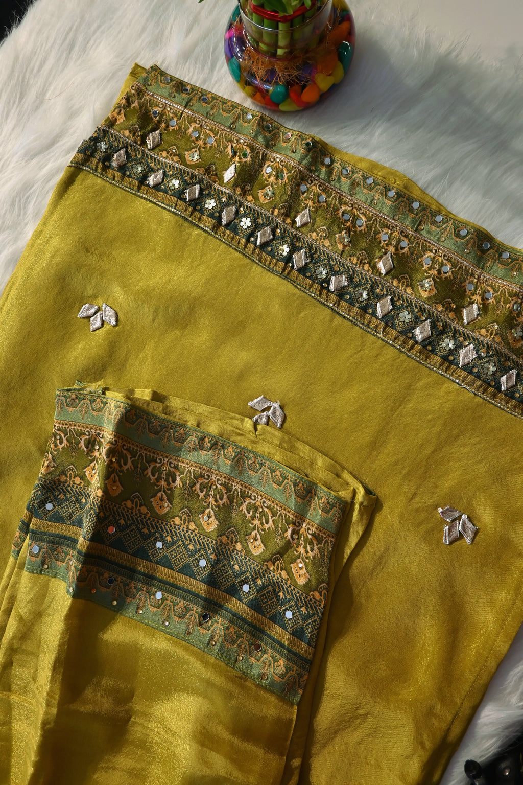 Mustard Embroidered Kurta Set with Printed Dupatta for Women
