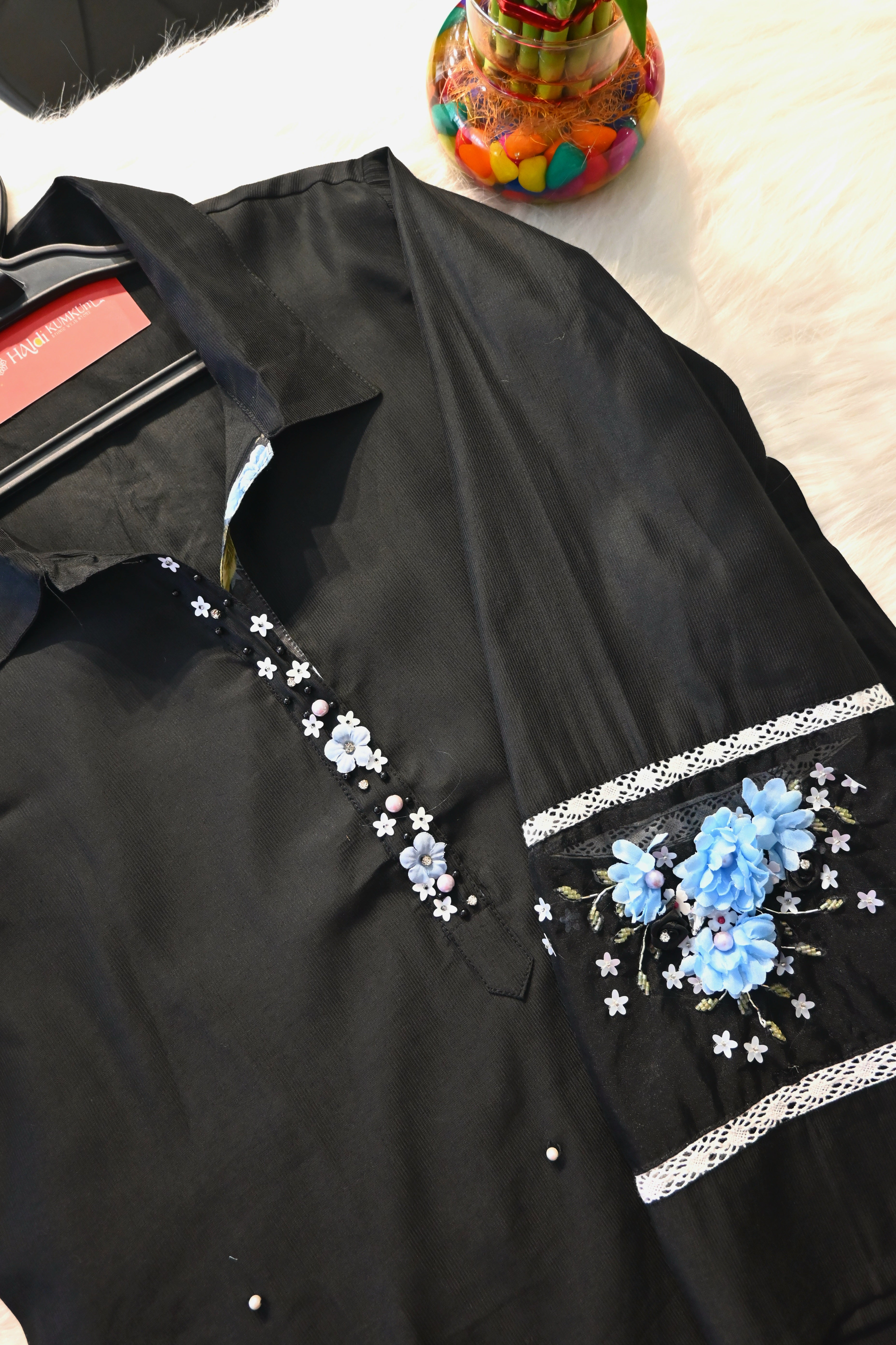 Black Floral Printed Kurta Palazzo Set for Women