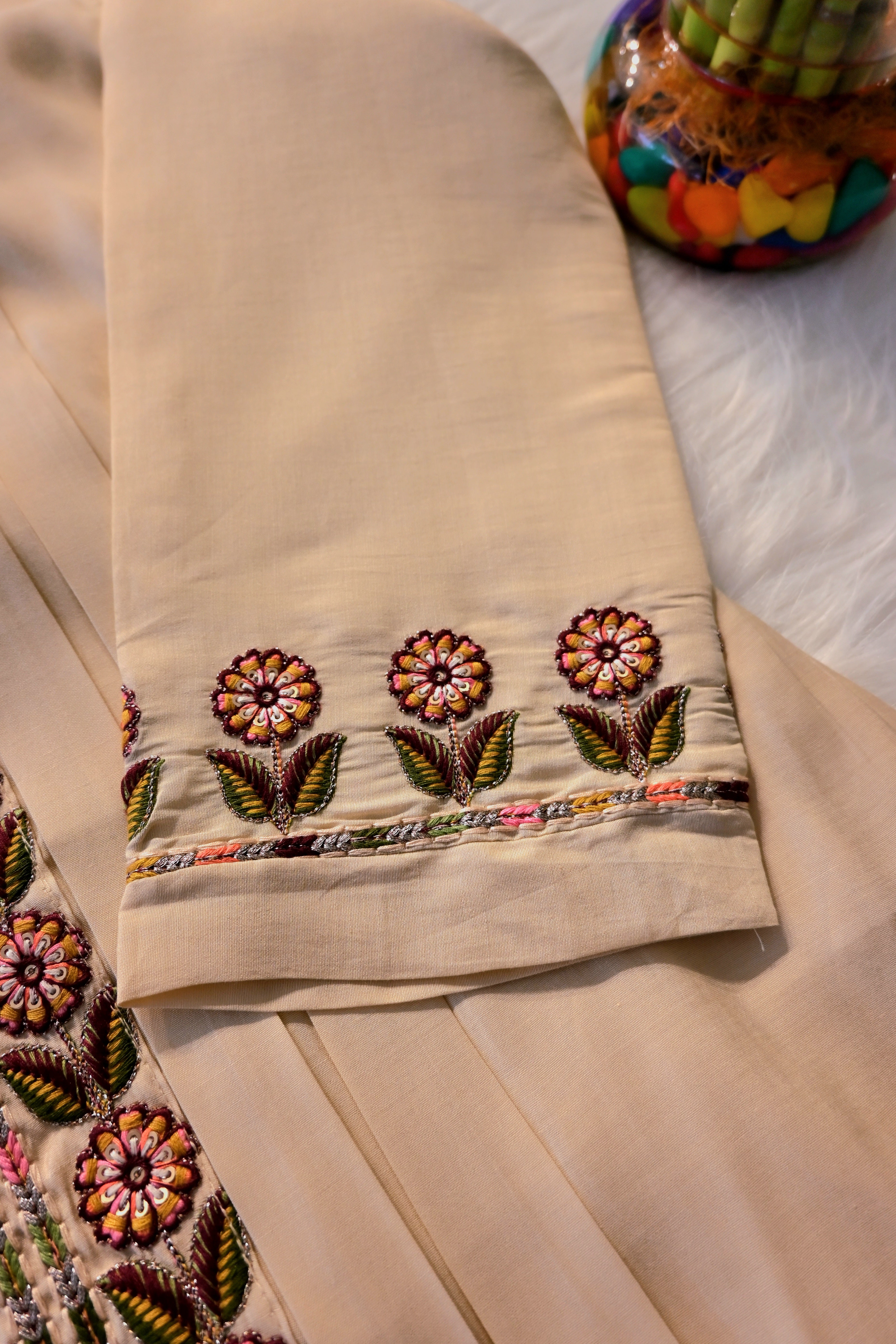Beige Embroidered Kurta Palazzo Set with Dupatta for Women