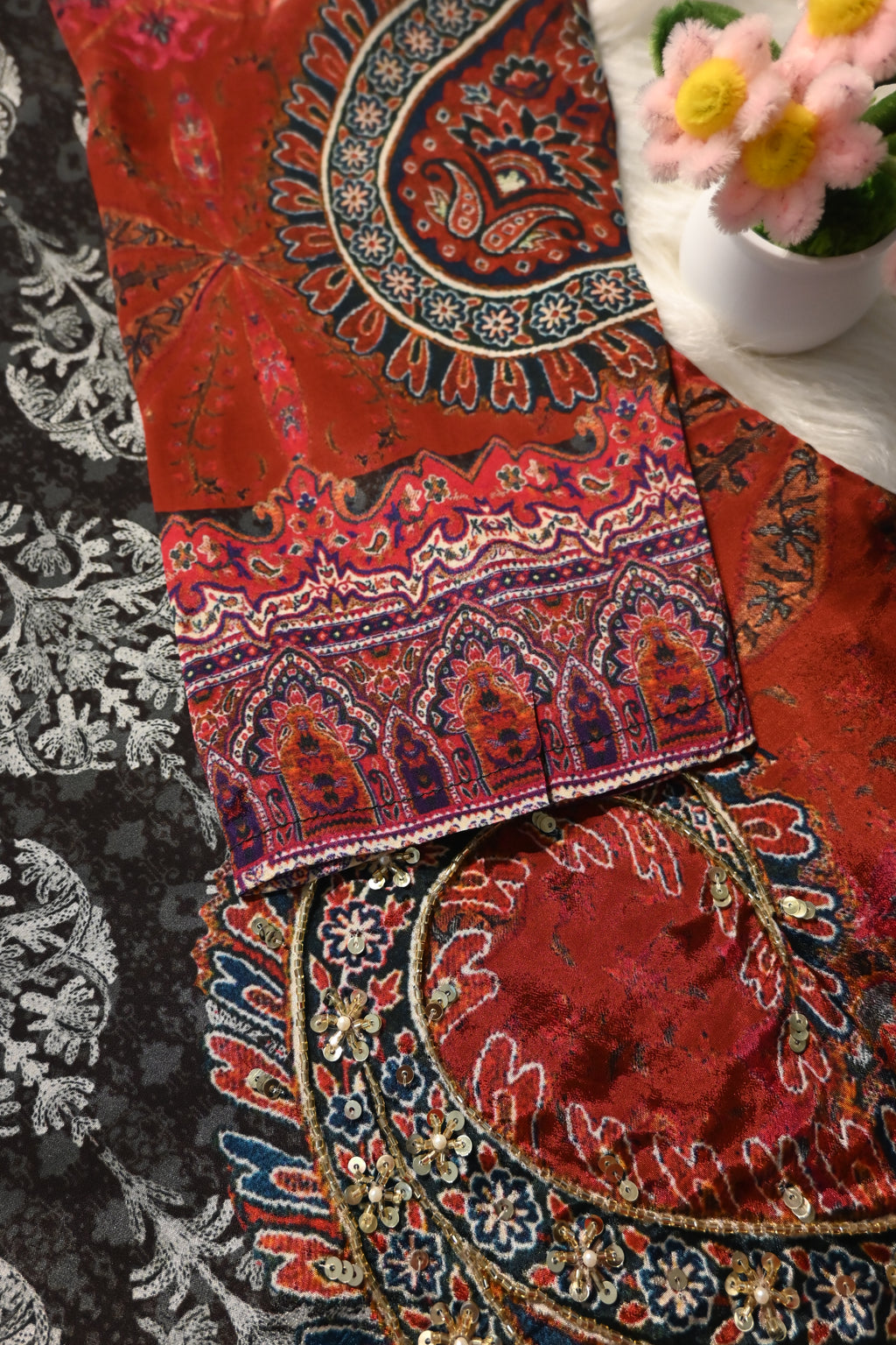 Black & Maroon Printed Co-Ord Set for Women | Designer Ethnic Kurta Pant Set