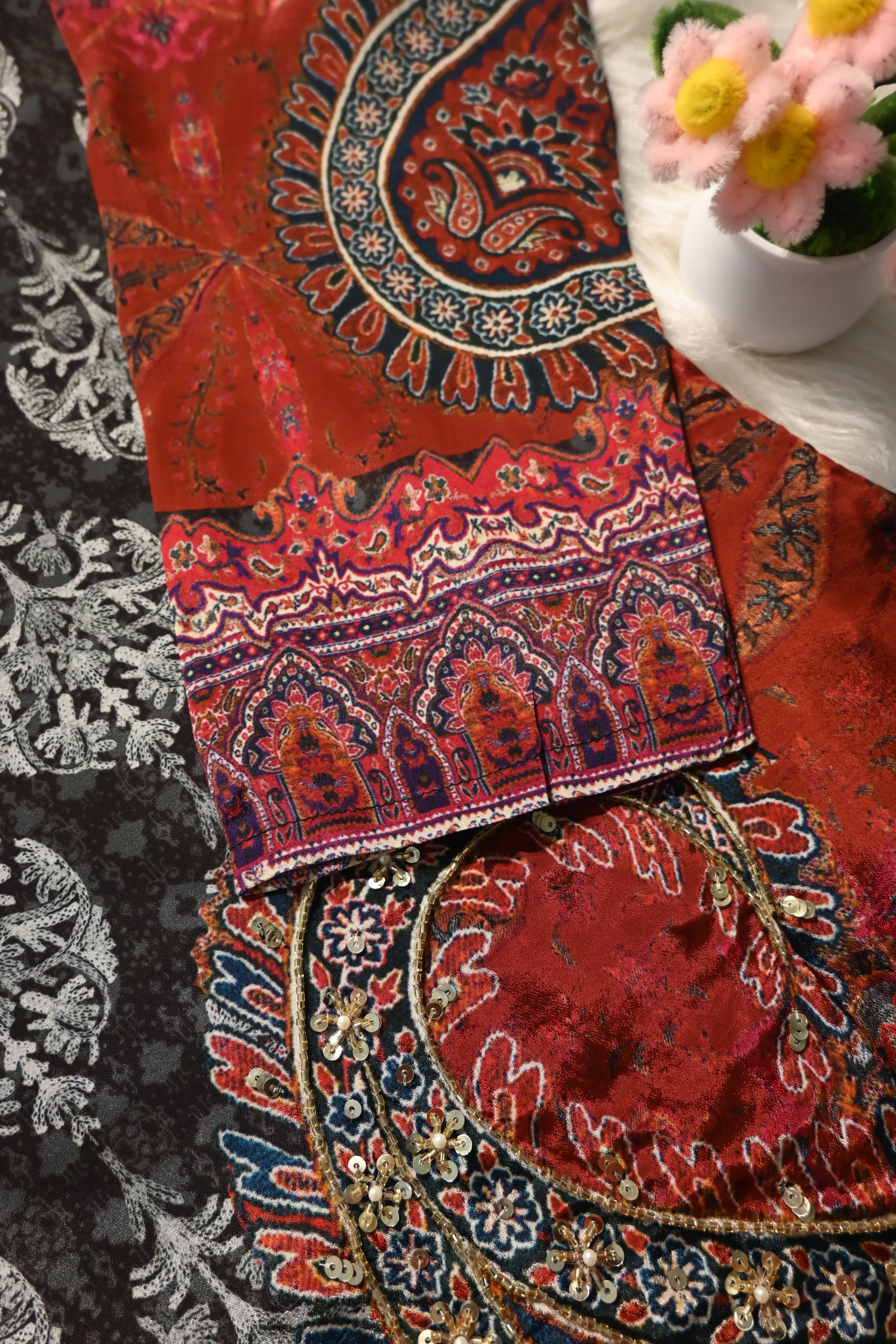 Black & Maroon Printed Co-Ord Set for Women | Designer Ethnic Kurta Pant Set