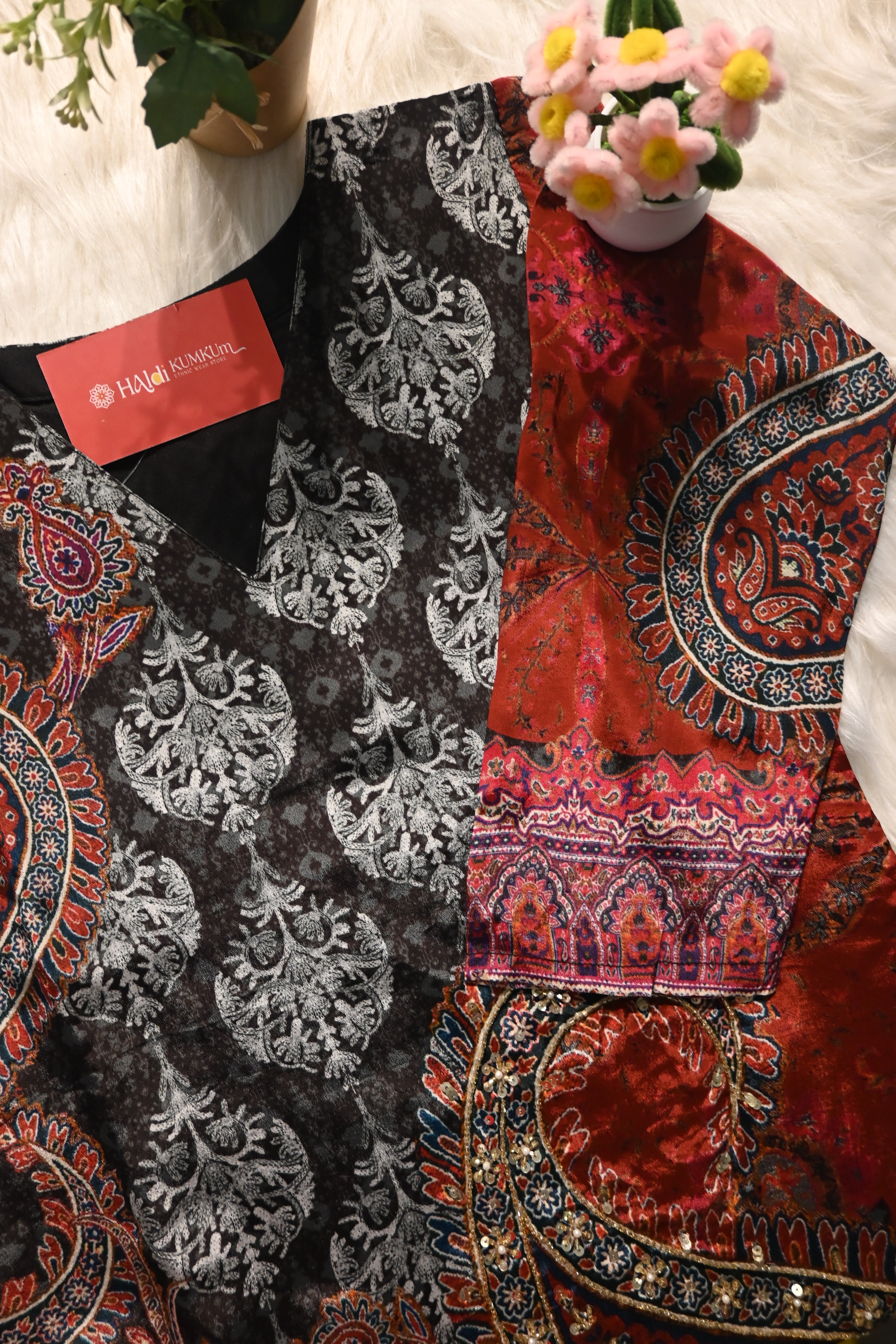 Black & Maroon Printed Co-Ord Set for Women | Designer Ethnic Kurta Pant Set