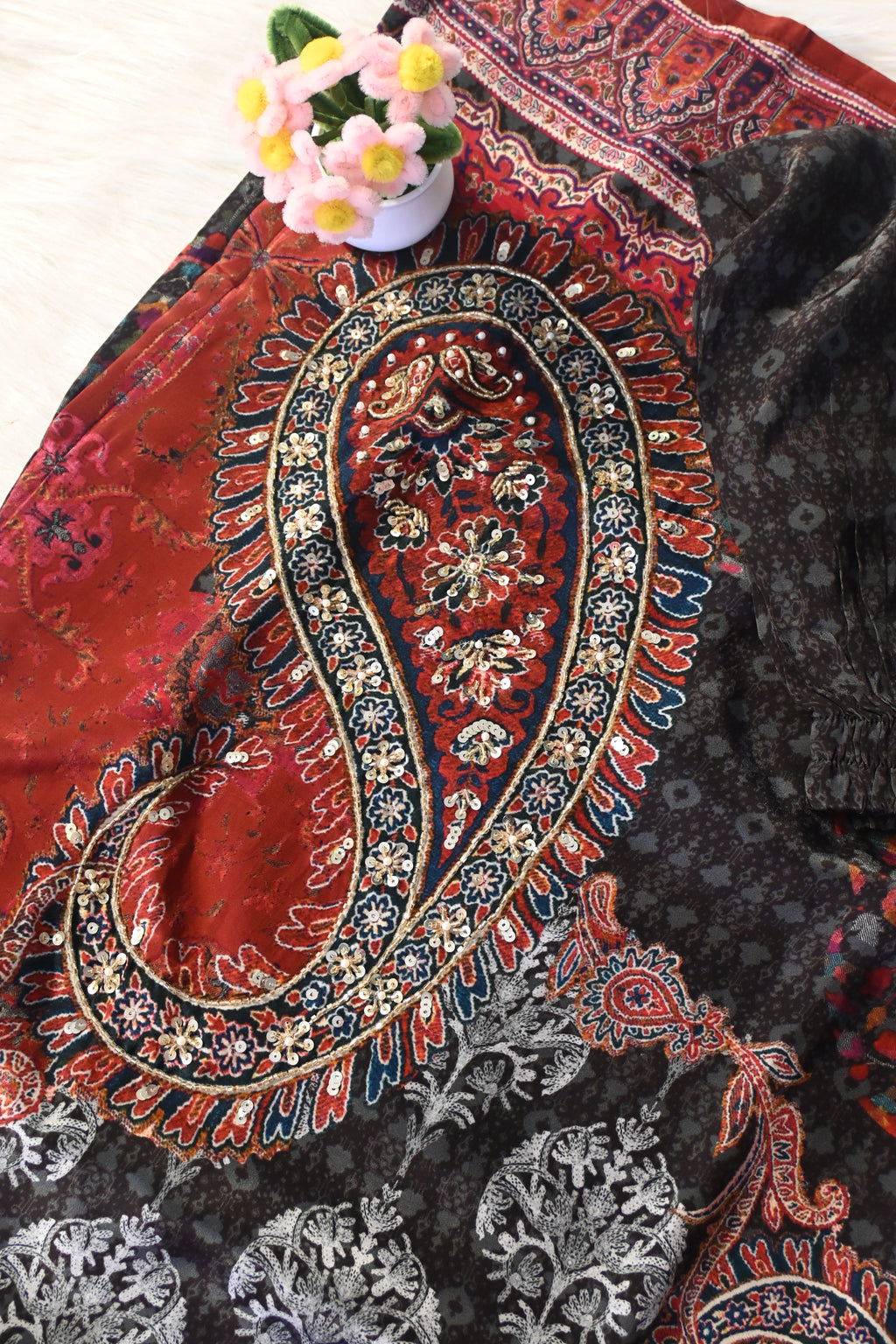 Black & Maroon Printed Co-Ord Set for Women | Designer Ethnic Kurta Pant Set