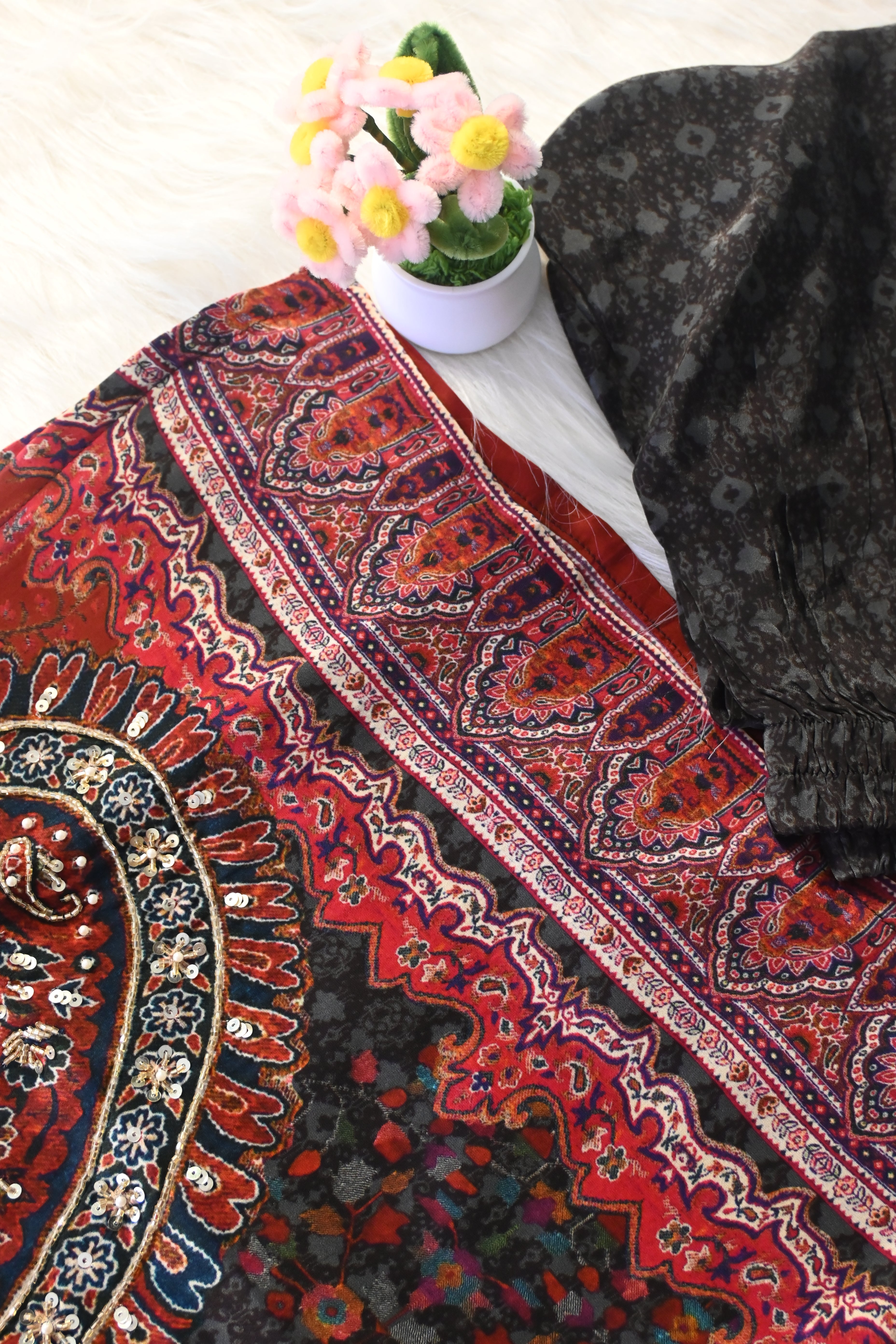 Black & Maroon Printed Co-Ord Set for Women | Designer Ethnic Kurta Pant Set