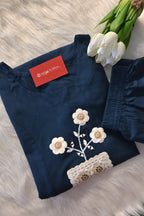 Navy Blue Sleeveless Kurta Set for Women | Minimal Embroidered Ethnic Wear