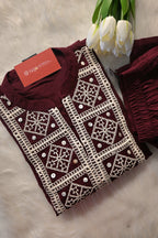 Maroon Embroidered Co-Ord Set for Women | Elegant Ethnic Cord Set