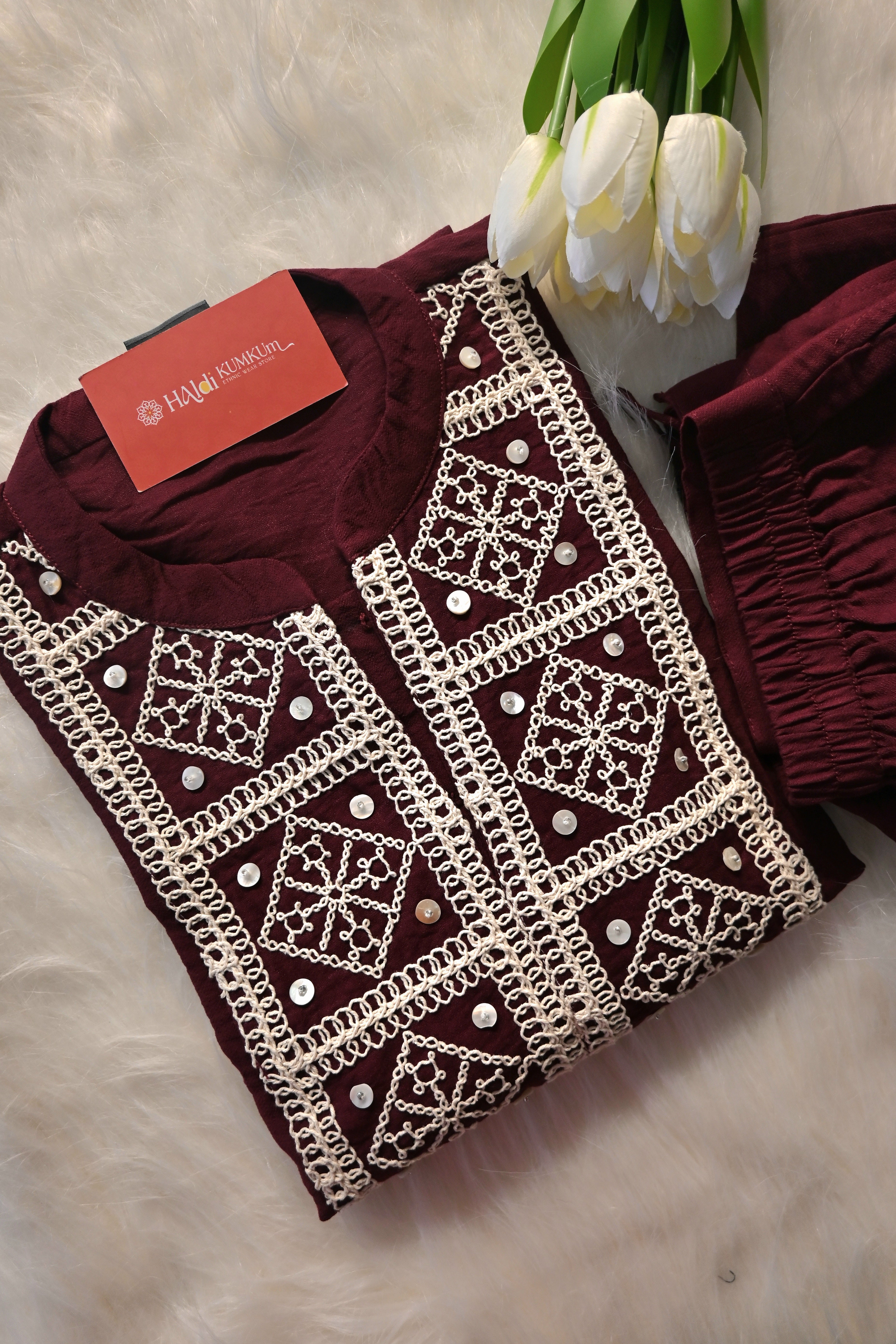 Maroon Embroidered Co-Ord Set for Women | Elegant Ethnic Cord Set