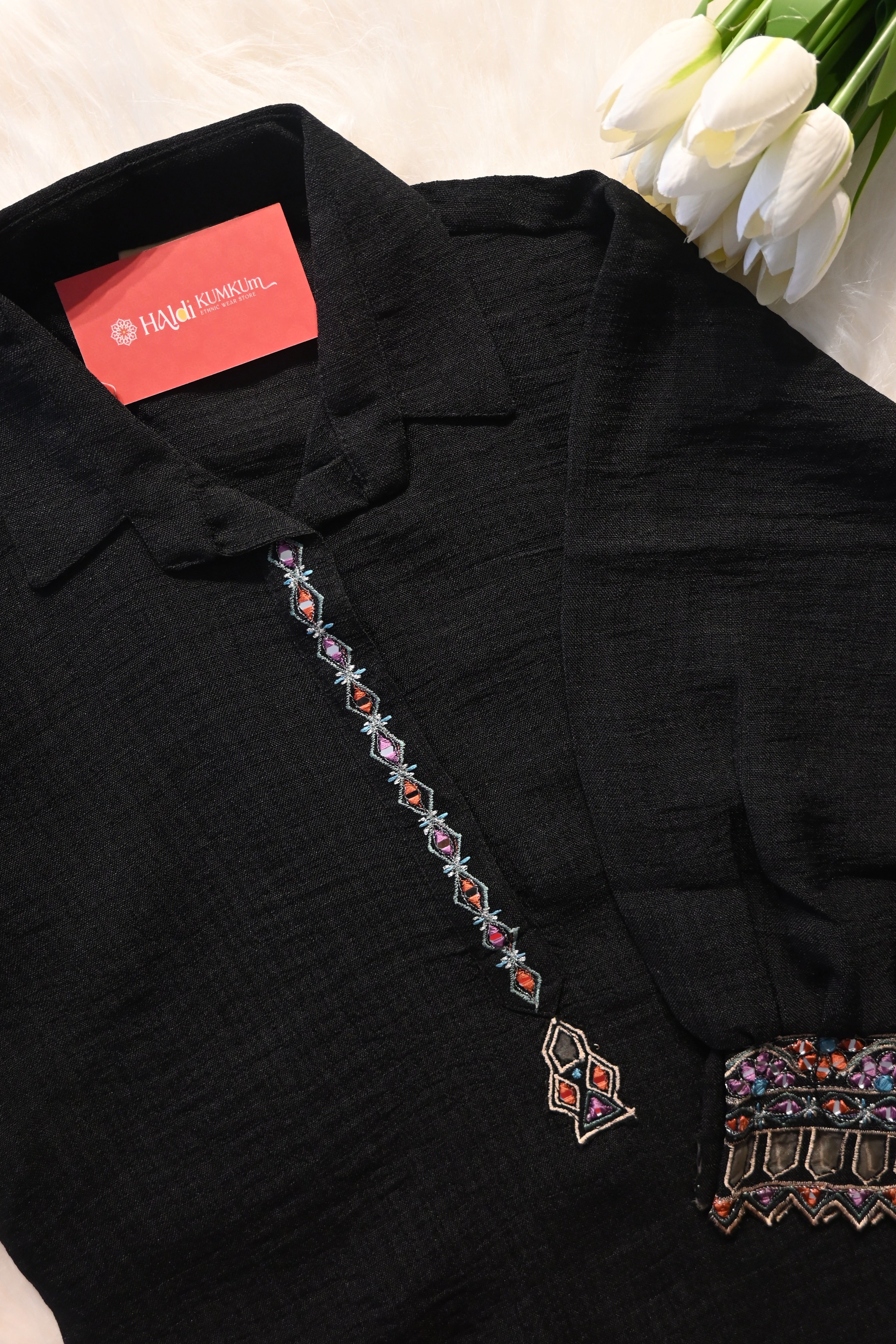Black Khadi Co-Ord Set for Women | Handcrafted Ethnic Kurta Pant Set