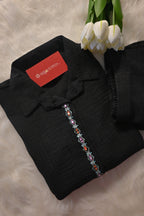 Black Khadi Co-Ord Set for Women | Handcrafted Ethnic Kurta Pant Set