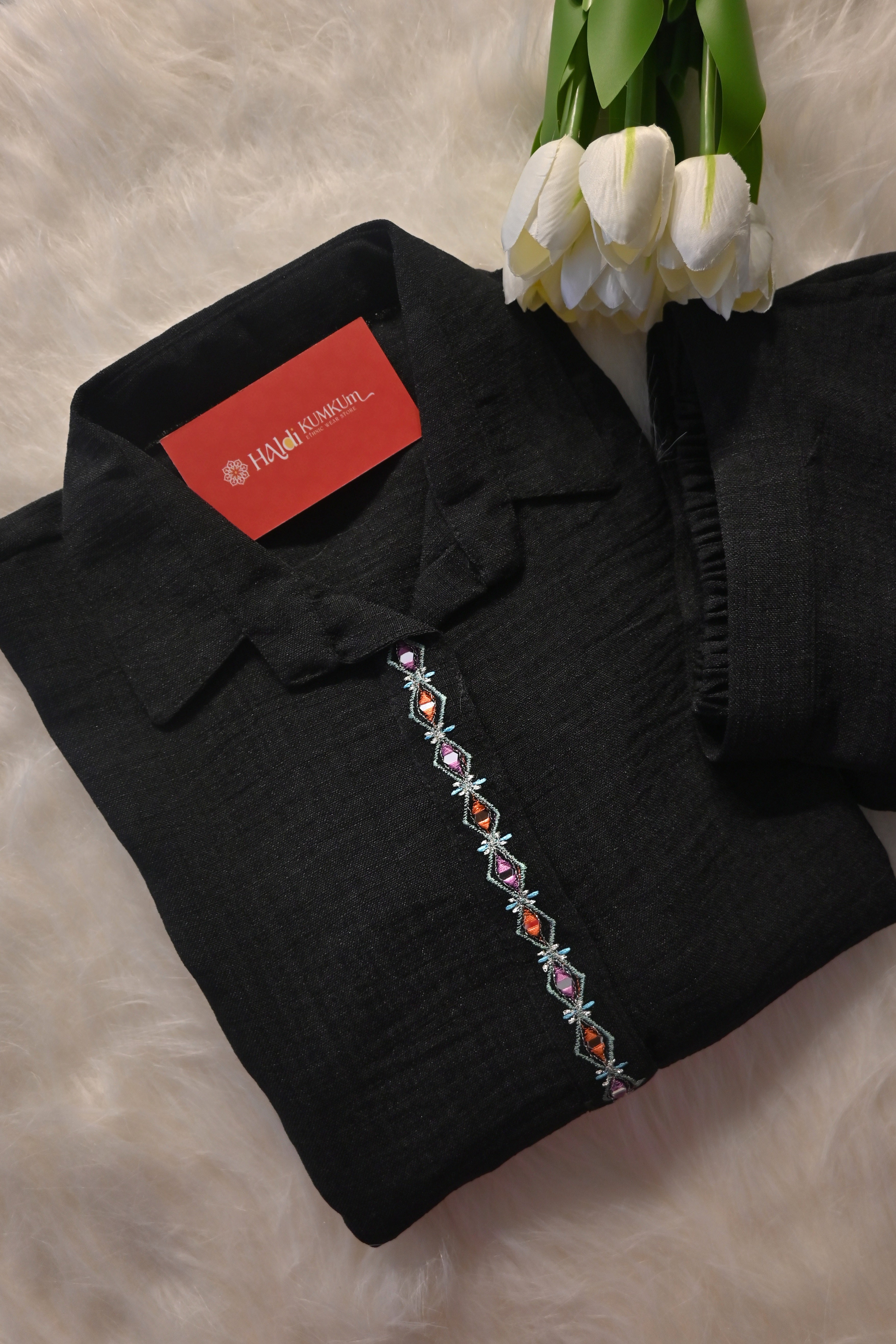 Black Khadi Co-Ord Set for Women | Handcrafted Ethnic Kurta Pant Set