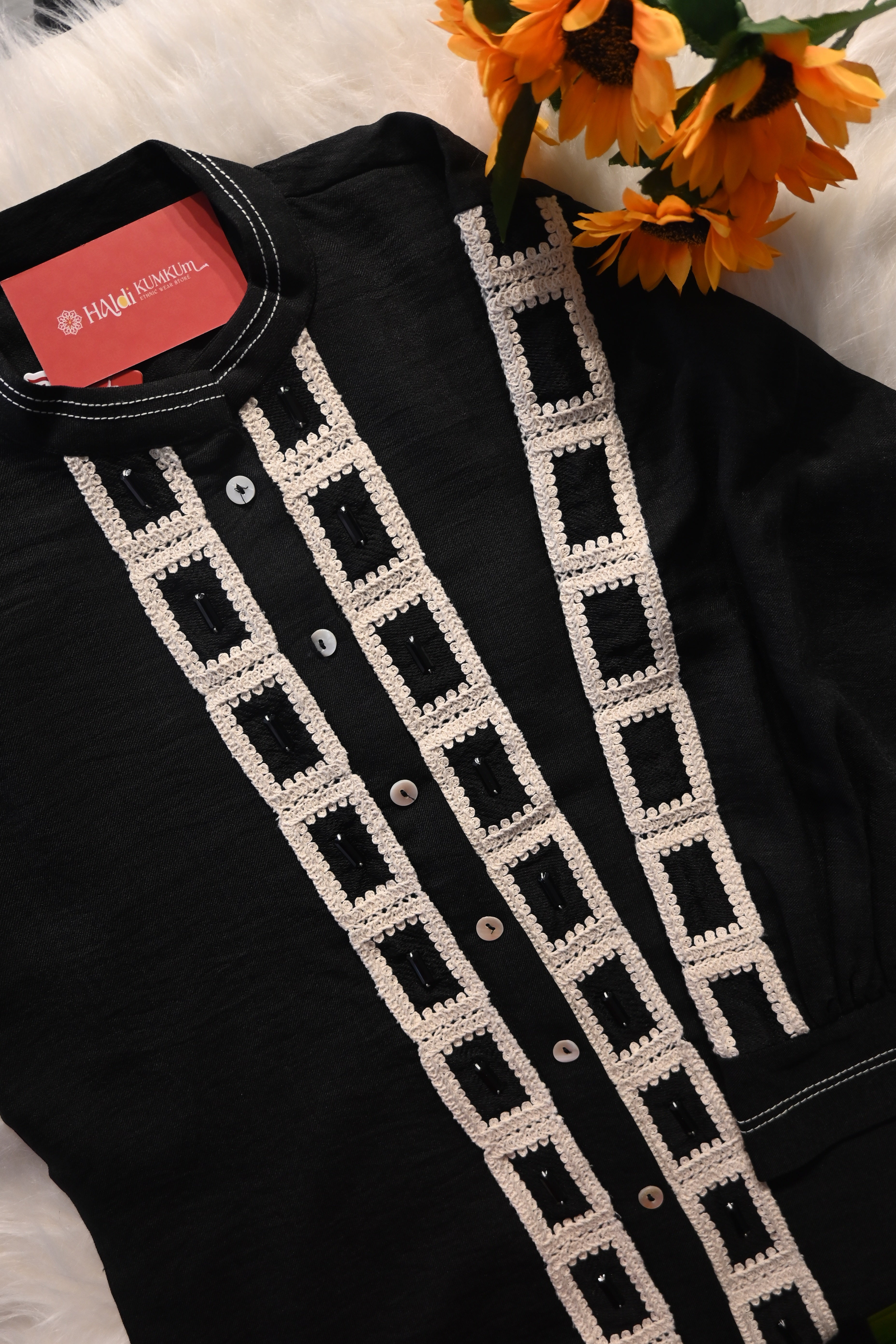 Black Statement Co-Ord Set with Contrast Panel Design | Premium Ethnic Cord Set for Women