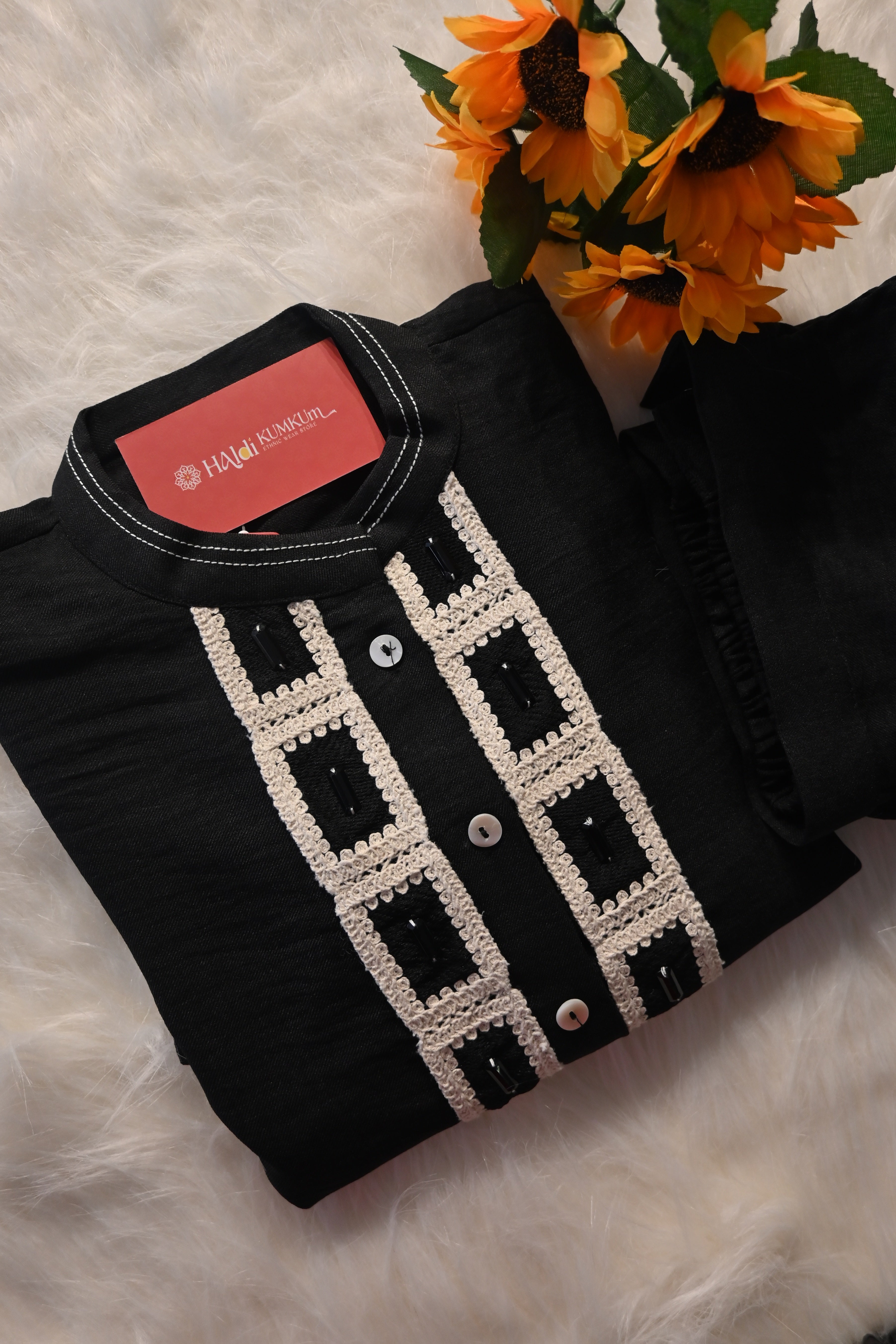 Black Statement Co-Ord Set with Contrast Panel Design | Premium Ethnic Cord Set for Women