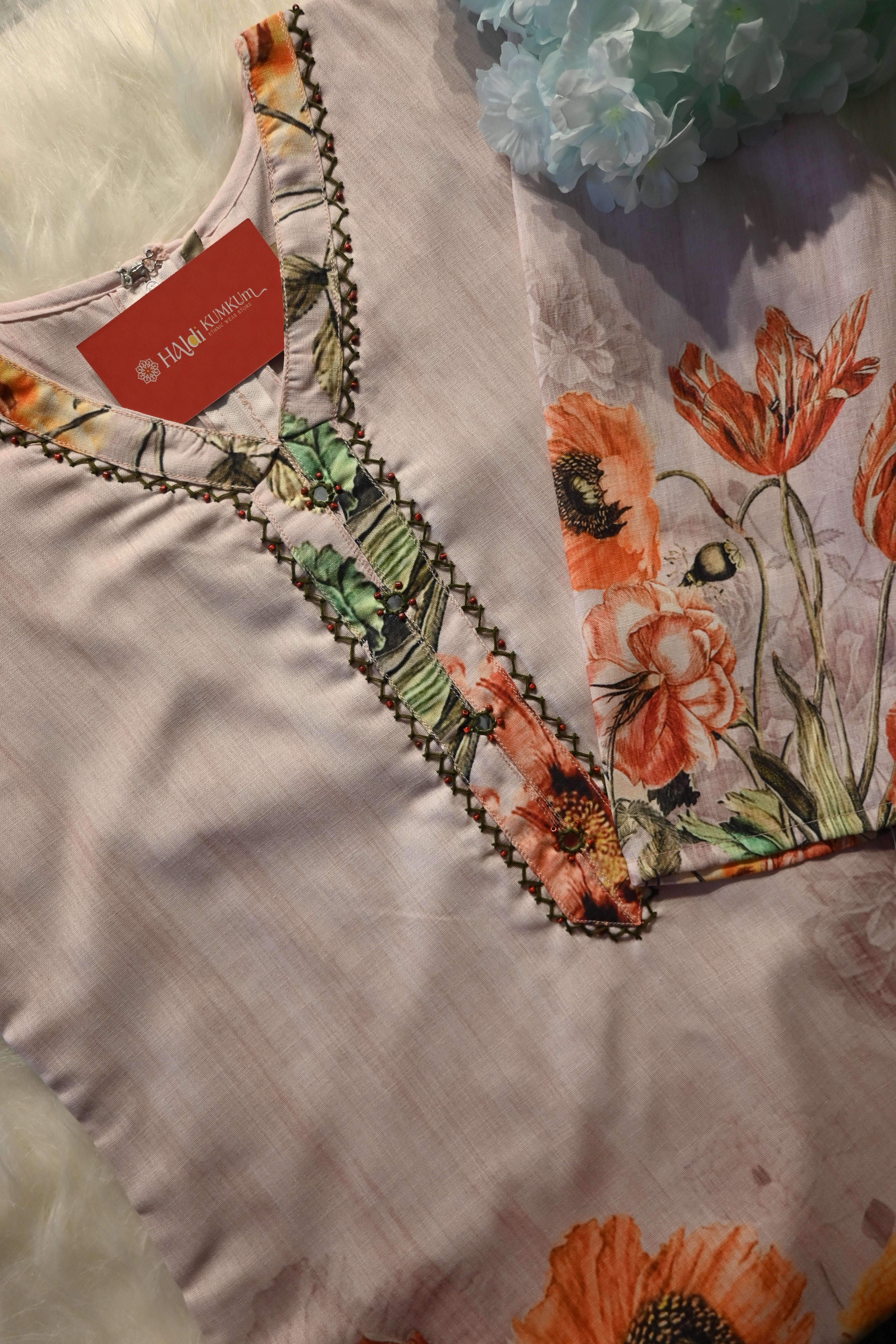 Peach Floral Printed Co-Ord Set for Women | Elegant Cotton Ethnic Wear