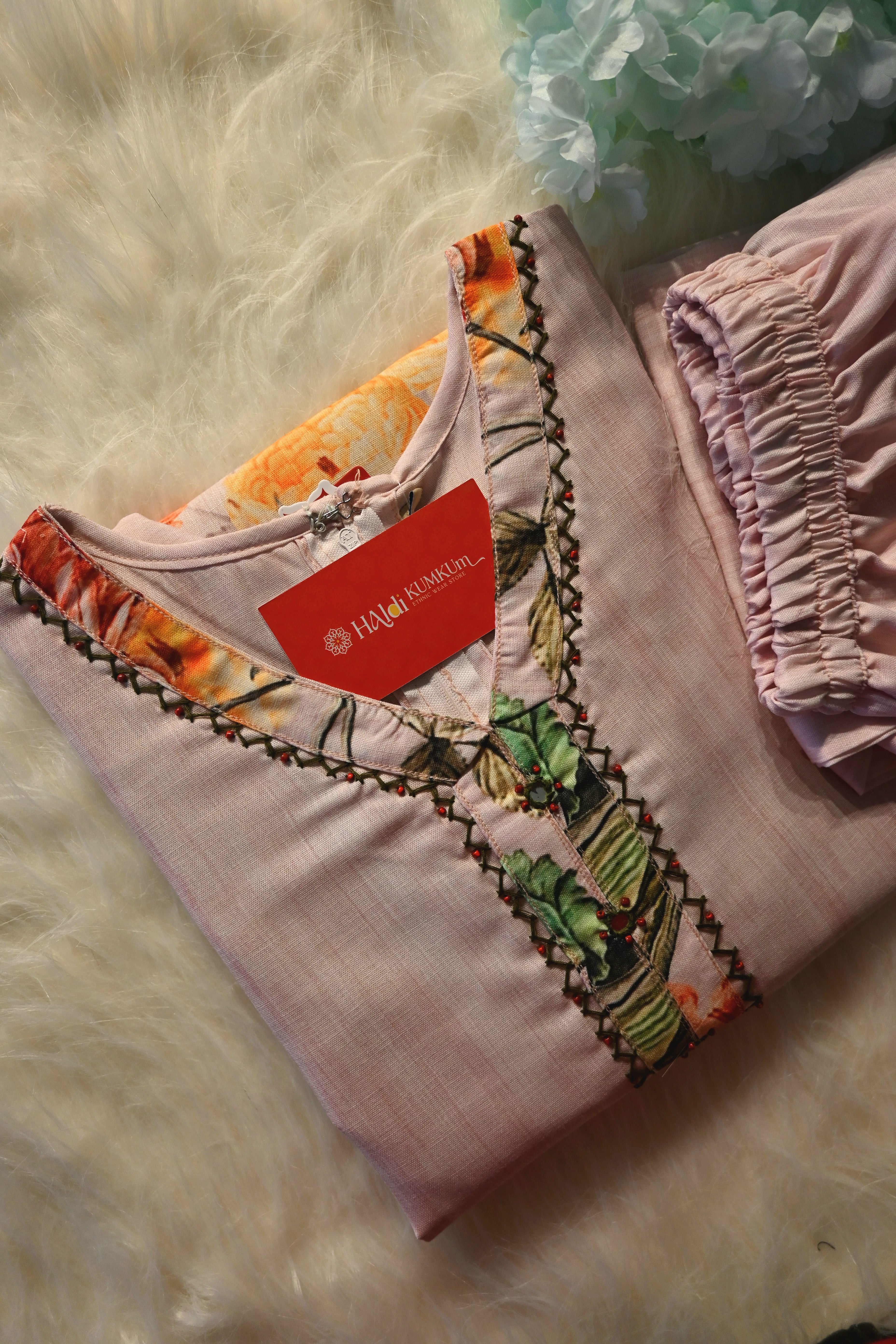 Peach Floral Printed Co-Ord Set for Women | Elegant Cotton Ethnic Wear
