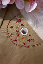 Light Olive Cotton Co-Ord Set for Women | Embroidered Kurta Pant Set