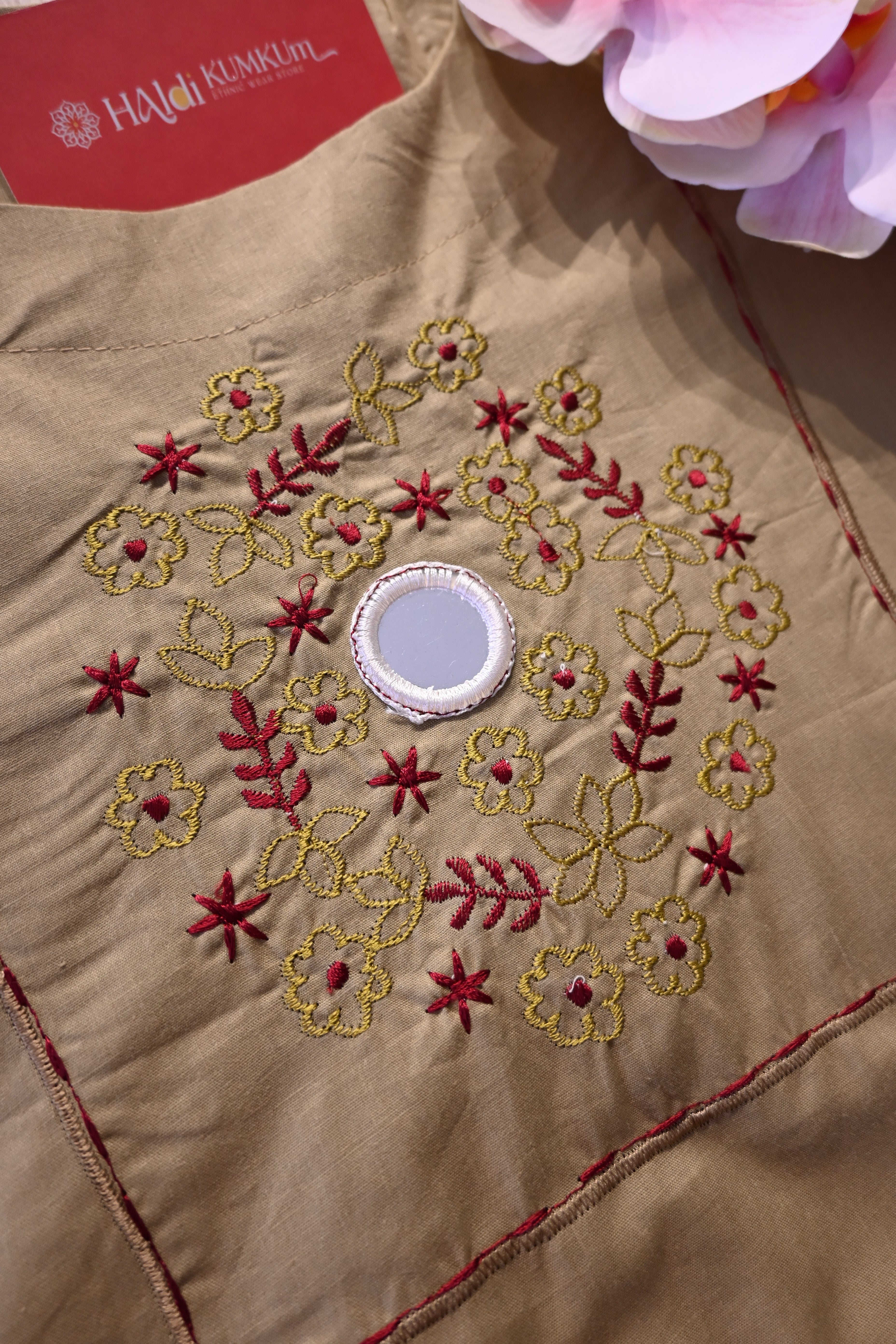 Light Olive Cotton Co-Ord Set for Women | Embroidered Kurta Pant Set