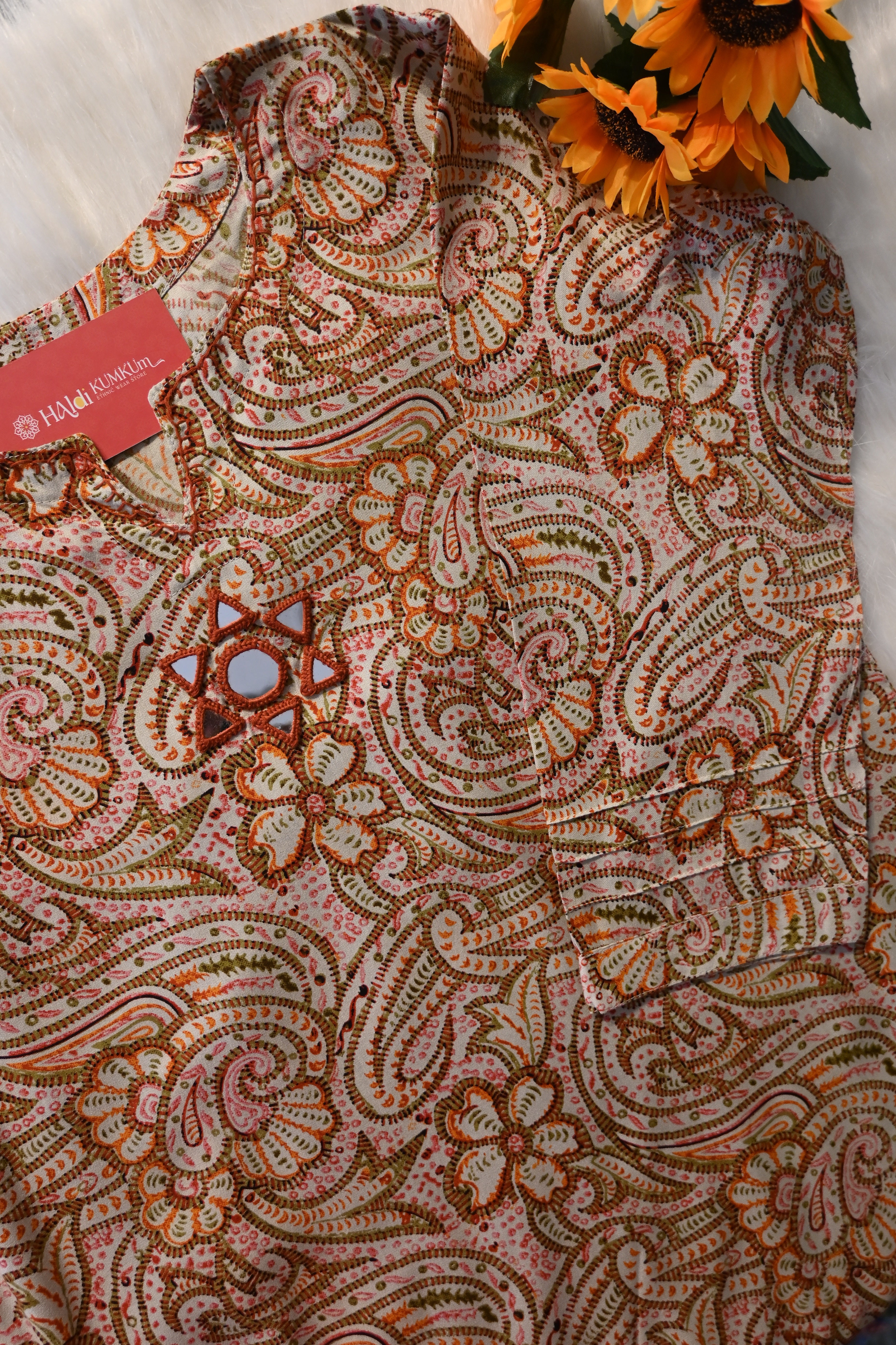 Beige Paisley Printed Co-Ord Set for Women | Classic Ethnic Kurta Pant Set
