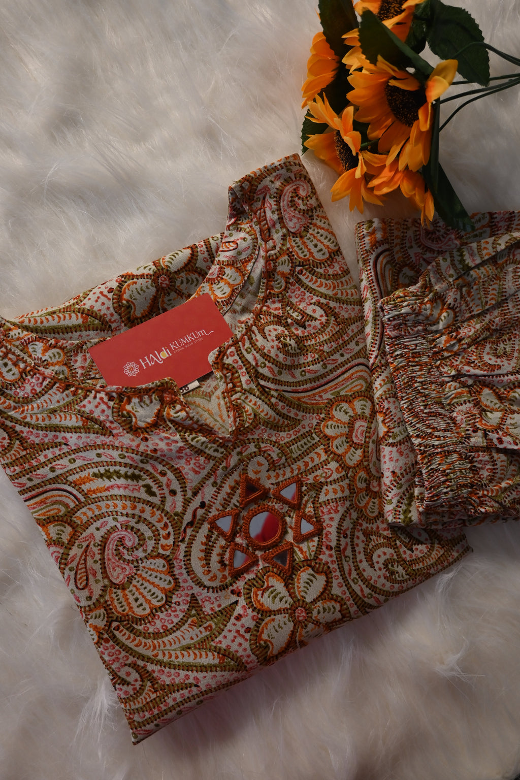 Beige Paisley Printed Co-Ord Set for Women | Classic Ethnic Kurta Pant Set