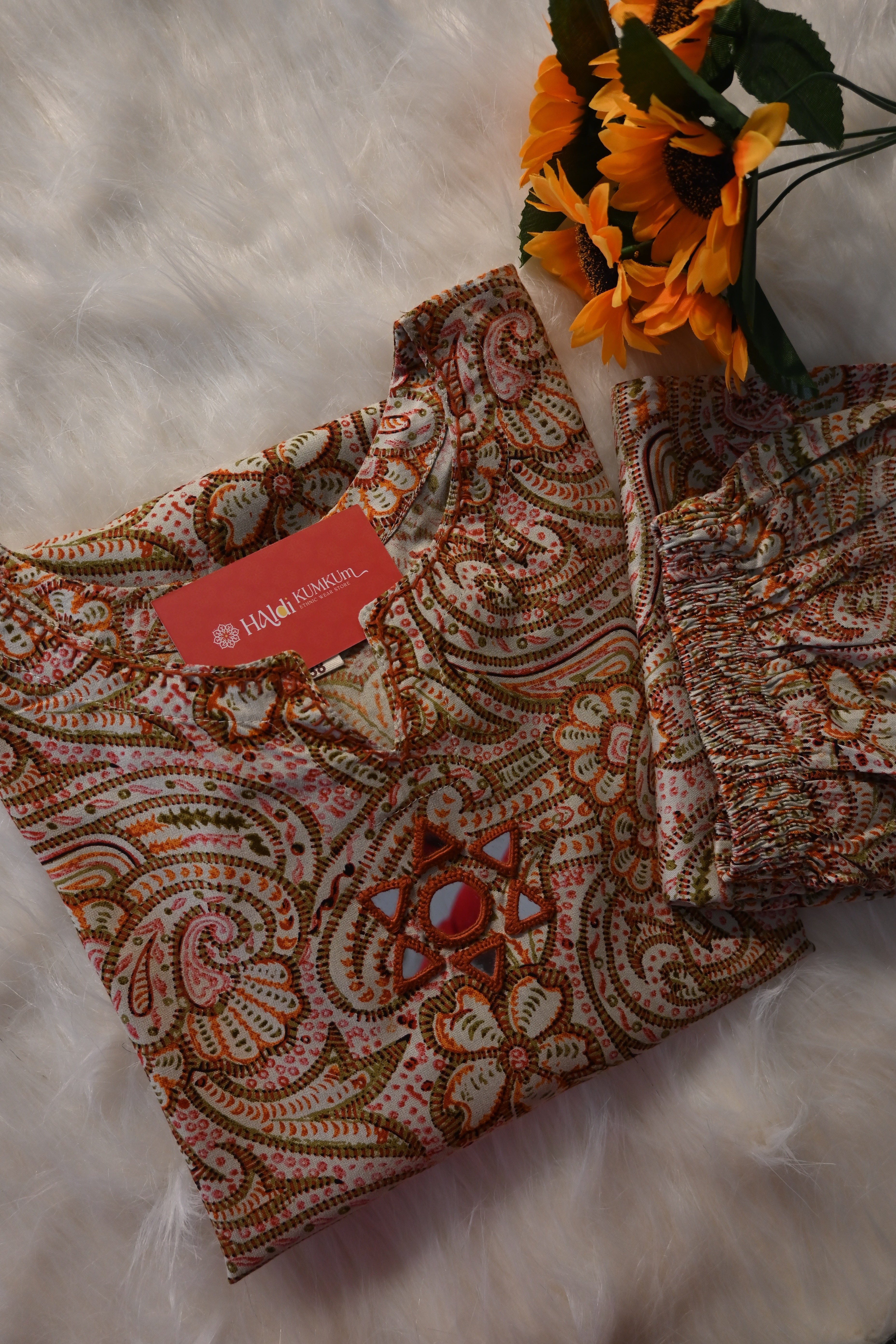 Beige Paisley Printed Co-Ord Set for Women | Classic Ethnic Kurta Pant Set